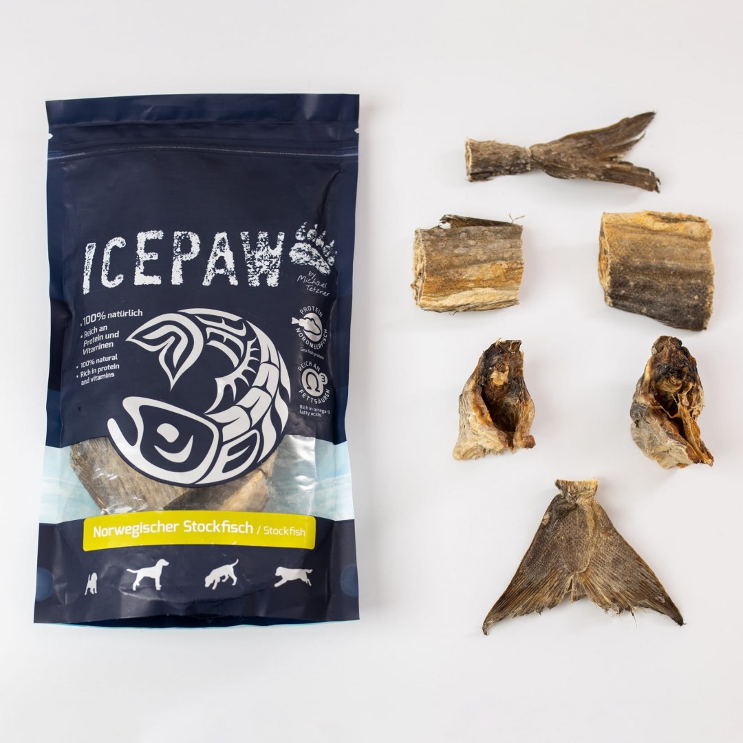ICEPAW Norwegischer Stockfisch - gryzaki z kawałków dorsza (250g)