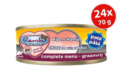 Renske Cat fresh chicken with rabbit -kurczak z królikiem, pełnoporcjowa, pasztet (24 szt. x70 g)