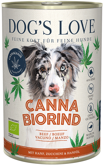 DOG’S LOVE Canna Canis Bio Rind – ekologiczna wołowina z konopiami, cukinią i olejem konopnym (400g)