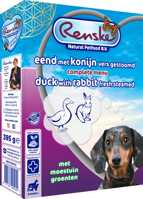 Renske Dog Adult fresh meat duck and rabbit - świeże mięso kaczka i królik (395 g)