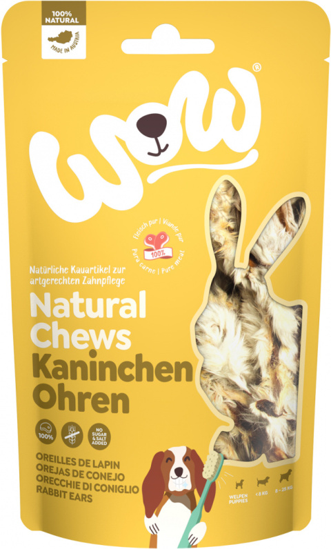 WOW Natural Chews Kaninchenohren – suszone uszy królika (120g)