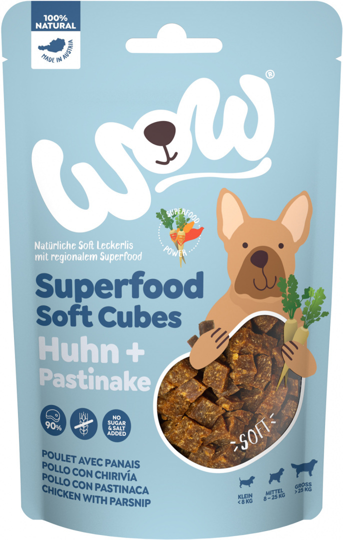 WOW Superfood Soft Cubes Huhn – kurczak z pasternakiem miękkie przysmaki dla psa (150g)