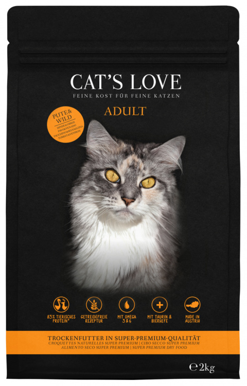 CAT'S LOVE Pute Wild - sucha karma dla kota z indykiem i dziczyzną (2kg)