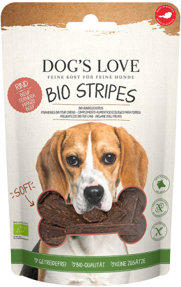 DOG’S LOVE BIO Stripes – miękkie paski z ekologicznego mięsa wołowego przysmaki dla psa (150g)