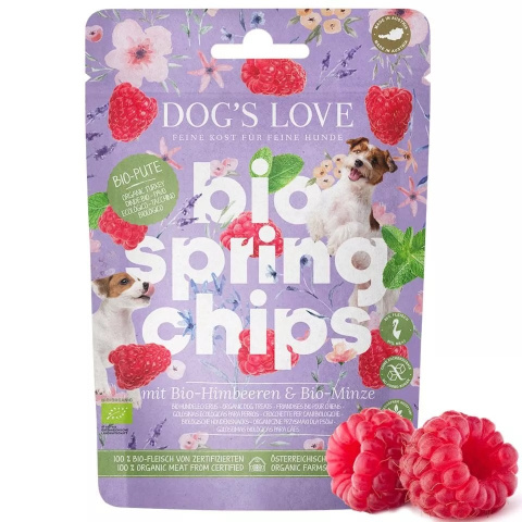 DOG'S LOVE Bio Springs Chips Pute - wiosenne przysmaki z indyka ekologicznego z malinami i miętą (150g) DOG'S LOVE Bio Springs Chips Pute - wiosenne przysmaki z indyka ekologicznego z malinami i miętą (150g)