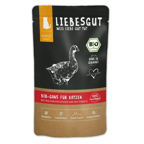 LIEBESGUT CAT Bio Gans – ekologiczna gęś z ekologicznymi płatkami kokosowym i pomidorami (100g