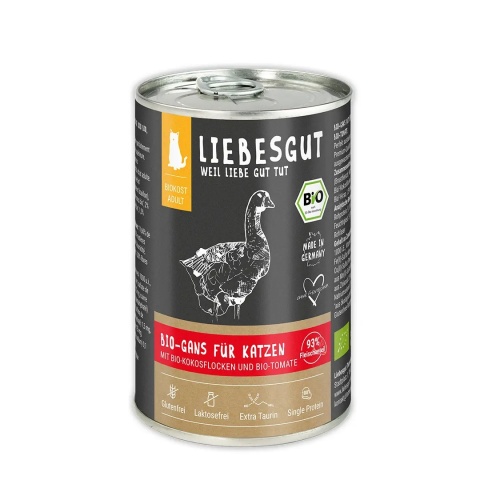 LIEBESGUT CAT Bio Gans – ekologiczna gęś z ekologicznymi płatkami kokosowym i pomidorami (400g)