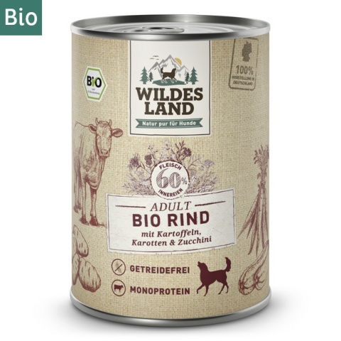 WILDES LAND DOG BIO Rind – bio wołowina z marchewką i cukinią (400g)
