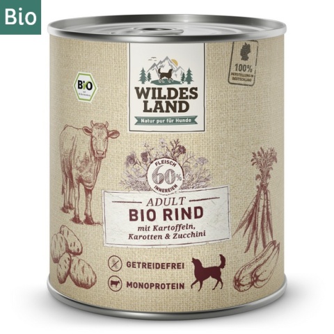 WILDES LAND DOG BIO Rind – bio wołowina z marchewką i cukinią (800g)