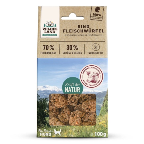 WILDES LAND DOG Fleischwürfel Rind – kostki z mięsa wołowego – przysmaki dla psów (100g)