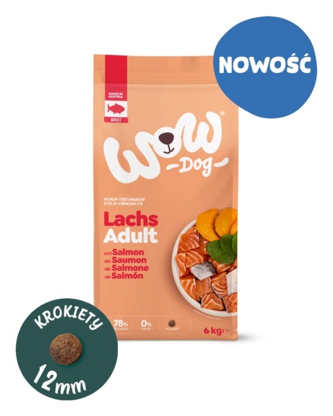 WOW DOG Lachs - z łososiem, szpinakiem i batatami (6 kg)
