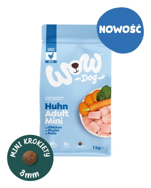 WOW DOG MINI Huhn - kurczak ze szpinakiem i żurawiną dla psów małych ras (1kg)