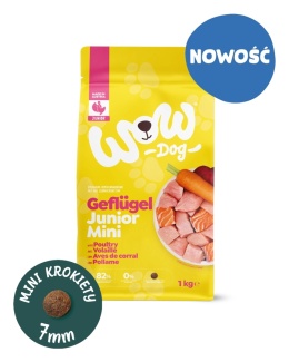 WOW DOG MINI Junior Geflügel - drób i łosoś z marchewką i buraczkami dla szczeniąt (1kg)