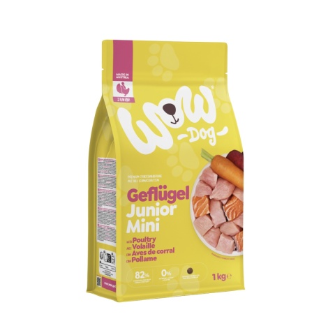 WOW DOG MINI Junior Geflügel - drób i łosoś z marchewką i buraczkami dla szczeniąt (1kg)