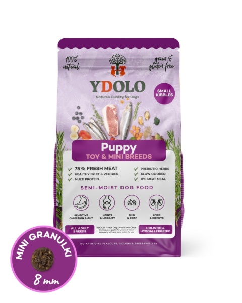 YDOLO MINI Puppy - wieprzowina Iberico i ryby - półwilgotna karma dla szczeniąt małych ras (700g)